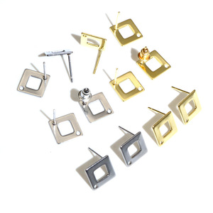 Postes para pendientes para la fabricación de joyería DIY, cuadrados huecos de acero inoxidable de 10 mm, plateados y dorados - Product Image 5