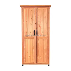 垂直储物棚-棕色-室内和室外木制设备壁橱-可锁草坪、花园、后院、露台工具柜