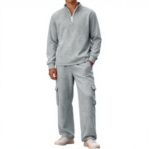 Sweatsuit for Men 2 Piece Sweatsuits Sets Winter Fleece <b>Quarter</b>-<b>Zip</b> Athletic Jacket Cargo Sweatpants Elastic Waist Straight Leg - Product Image 4