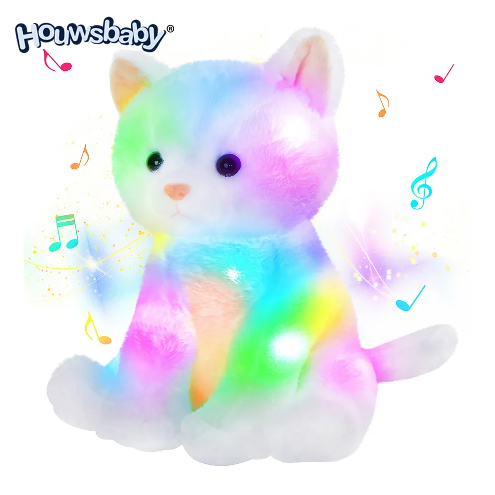 Houwsbaby boneka binatang kucing Floppy LED, mainan anak kucing bercahaya hadiah ulang tahun untuk balita