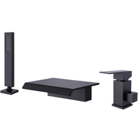 Mitigeur de bain thermostatique noir à trois trous, en laiton massif, design contemporain, avec douchette, pour eau chaude et froide