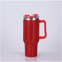 Vaso Térmico de Acero Inoxidable de 40 oz con Asa con Incrustaciones de Diamantes, Nuevo Vaso Portátil para Auto con Pedrería
