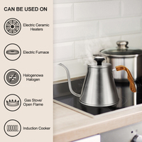Bouilloire à café Tenrey 1000 ml en acier inoxydable 304 avec thermomètre intégré, poignée à motif bois, pour cuisinière