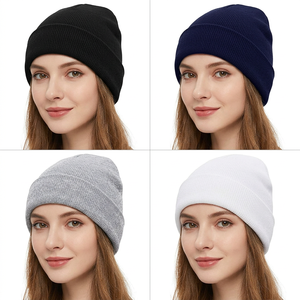 หมวกบีนนี่สีพื้นแบบยูนิเซ็กซ์ 100% อะคริลิกถัก หมวกไหมพรมอุ่นสำหรับฤดูหนาว สไตล์ลำลองสำหรับผู้ใหญ่ ขนาดรอบศีรษะ 56-58 ซม. - Product Image 1