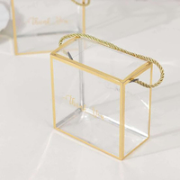 Boîte cadeau pliante carrée transparente avec feuille d'or PET, estampage dorée transparente, boîte d'emballage en acétate pour bonbons, mariage