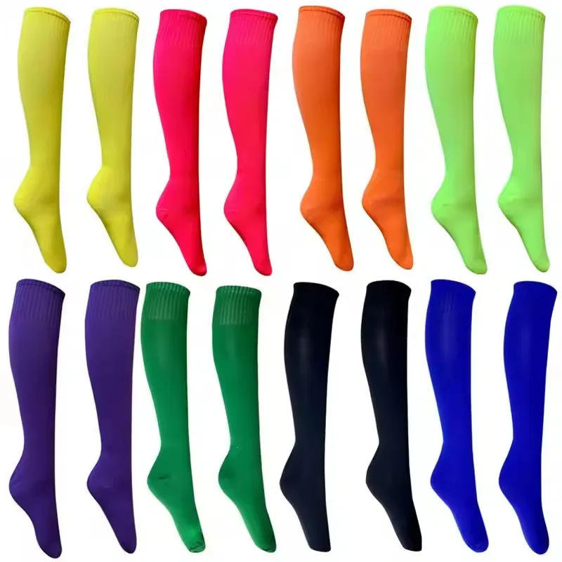 Solide Farbe Kniehohe Röhre Fußball bunte Fußball Fußball Sport-Team sportliche Socken für Herren und Damen