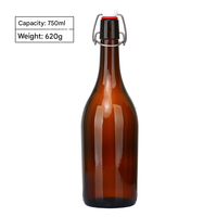 Botella de Vidrio Ámbar Premium de 750 ml para Cerveza/Bebidas, con Tapa Abatible/Tapa Corona, Resistente a Alta Presión, para Cervecería, Disponible en Stock