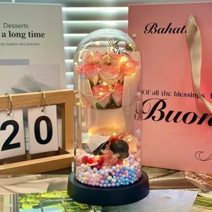 Vendita Diretta dalla Fabbrica, Bellissima Bambola con Fiori Laser Fatti a Mano in Cupola di Vetro, Rose Sbocciate per San Valentino e Qixi - Product Image 4