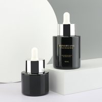 Bouteille de sérum noire avec logo personnalisé 20ml 50ml bouteille en verre cosmétique bouteille d'emballage de crème pour le visage flacon compte-gouttes emballage de soins de la peau