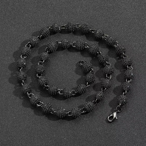 שרשרת היפ הופ אופנתית 8MM שרשרת כדורים מנחושת מצופה שחור עם זירקון שחור, סט תכשיטים למסיבת יום נישואין - Product Image 2