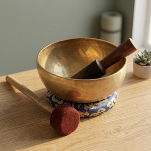 Bol chantant tibétain en laiton plaqué, fait main, en sept métaux, vaisselle - Product Image 3