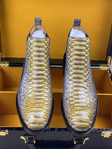 Bottes Chelsea pour homme en cuir de <span class=keywords><strong>python</strong></span> 100% authentique, fabriquées à la main, dégradé jaune, chaussures habillées à la cheville - Product Image 4
