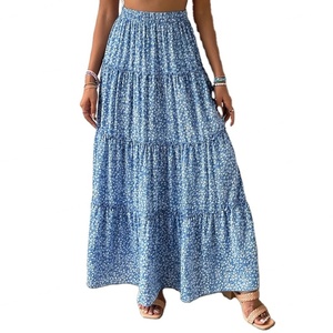 Jupe plissée ample à imprimé floral fendue pour femme, style A-line, printemps-automne, qualité supérieure, vente en gros, pour le bureau - Product Image 1