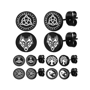 Pendientes unisex con diseño de lobo negro en aleación de zinc, joyería sencilla y a la moda para hombres y mujeres. - Product Image 4