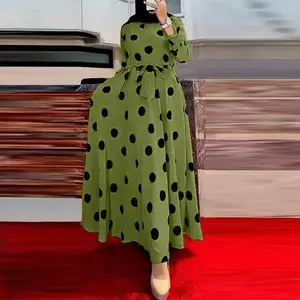 Großhandel Custom ized Plus Size Damen kleider Polka Dot Printed Swing Princess Kleider Rundhals Pullover Robe Kleider
