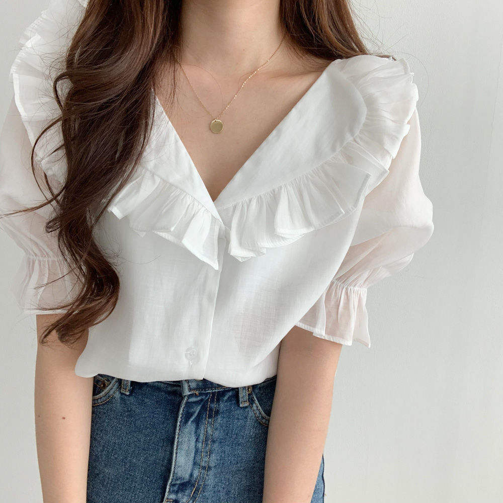 Fashionable Summer Women's Chiffon Blouses Breathable Tops with