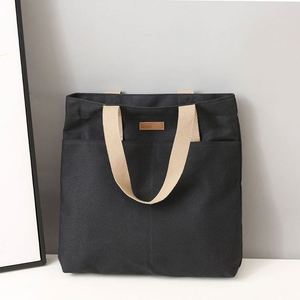 Sac fourre-tout de voyage et de shopping simple et portable de grande capacité, avec logo personnalisé, nouveau sac en toile tissée avec poignée en coton, réutilisable - Product Image 4
