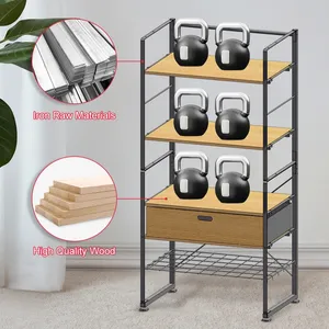 Metal Frame Bookcase Adjustable Wooden Display Shelf Wood Standing