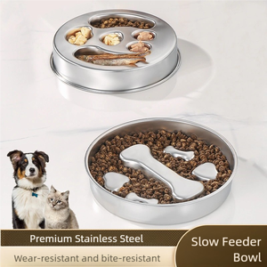 Slow Food Tigelas de aço inoxidável moderno Pet Sólido Amor Estilo Eco Gato Cão Alimentação Tigelas Asfixia Bloat Prevenção - Product Image 2