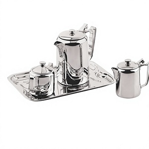 Stainless Steel Hot Beverage Serving Set for Hotels Coffee Pot Sugar Container Creamer Tray Quality Metal PC Peart <b>Tea</b> Set - Product Image 1