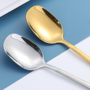 Cuillère carrée coréenne en acier inoxydable de qualité supérieure, cuillères à long manche et fond plat, agitateur à dessert vintage style lanterne de palais pour la crème glacée - Product Image 2