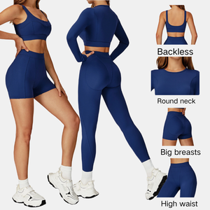 Ensemble de yoga complet pour femmes, ensemble de fitness cinq pièces, soutien-gorge ajustable, hauts courts, shorts taille haute, leggings de cheville, vêtements de sport - Product Image 3