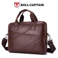 BULLCAPTIAN Maletín de Cuero Genuino para Hombre, Bolsa de Mensajero para Portátil de 14 Pulgadas, Bolso de Hombro Casual de Lujo para Oficina y Negocios