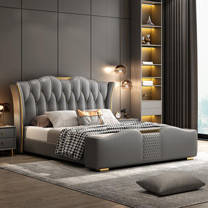 Base de Cama Tapizada de Lujo Italiana, Muebles de Dormitorio Modernos al por Mayor, Camas de Metal con Cuero Sintético, Tamaños King, Queen y Doble - Product Image 5