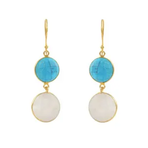 Hottest 925 Sterling Silver Multi Stone Handmade Earrings For Woman Earring Turquoise And Moon Stone Jewelry Suppliers Exporters