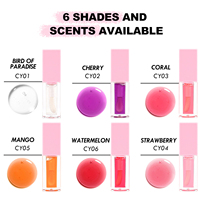 Op maat gemaakte logo-doodle transparante lipgloss OEM kleine oplage ondersteuning hydraterende anti-kloofjes aardbei watermeloen fruit lipgloss