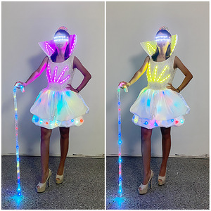 กระโปรงเรืองแสง LED สำหรับผู้หญิง ชุดแสดงบนเวที ชุดคอสเพลย์ GOGO บาร์ ชุดเดรสเรืองแสงพร้อมอุปกรณ์เสริมแท่งไฟ LED - Product Image 1