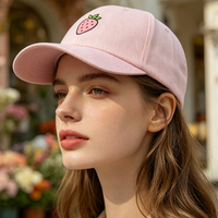 Casquette de baseball ajustable en coton rose brodée fraise Y2K décontractée et mignonne pour femme