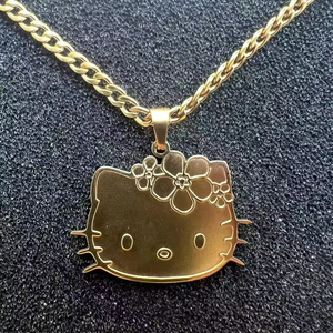Collier pendentif en acier inoxydable plaqué or 18 carats, motif de dessin animé, chaîne à maillons tendance, motif de lettres pour enfants, mode - Product Image 1