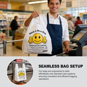 Plastic T-Shirt <b>Bags</b> 11.5 x 6.5 x 21 In HDPE Reusable Grocery <b>Bags</b> With Handles Smiley Design - Product Image 4