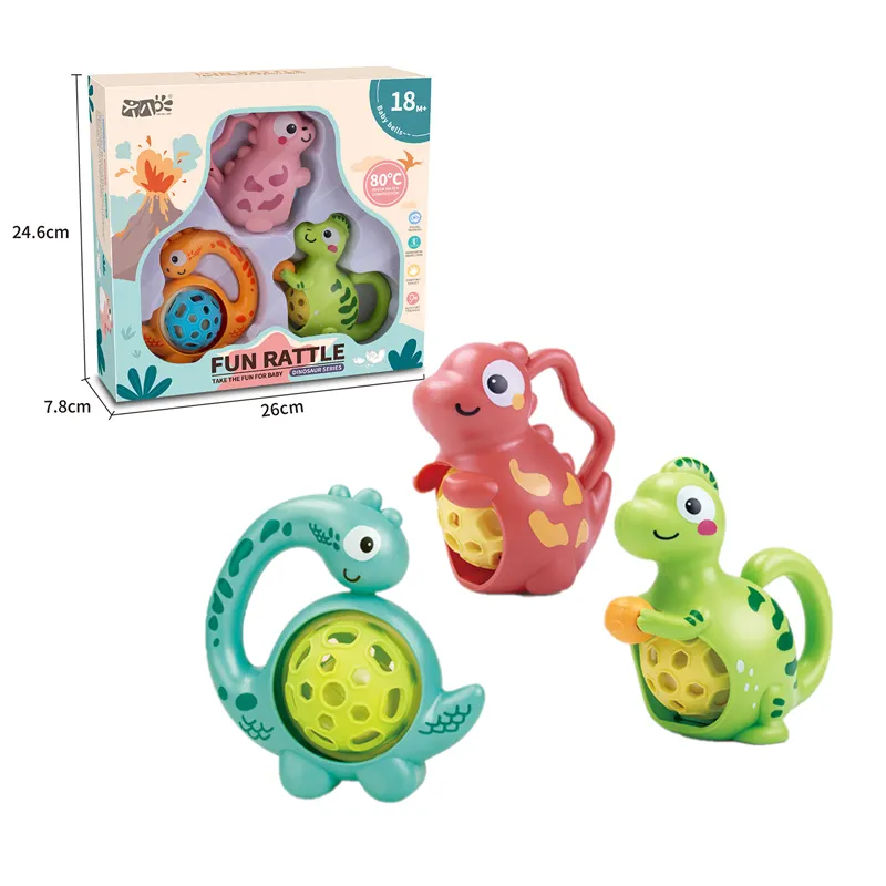 KONIG trẻ em khủng long loạt bé Rattle mọc răng Đồ chơi vòng nhẹ nhàng mọc răng đồ chơi đặt Rattle Teether bé Rattle đồ chơi