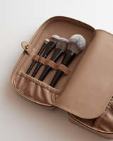 Sac de maquillage en cuir PU personnalisé avec logo professionnel, étui de rangement rectangulaire, porte-pinceaux de maquillage de voyage, organisateur