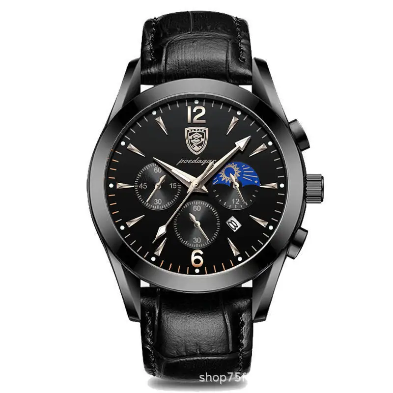 POEDAGAR 829 New Fashion Men's Watch Leather Top Brand Luxury Waterproof Sports Mens Stainless Steel Wristwatch Quartz