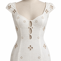 Robe midi décontractée en coton et lin brodée à œillets et découpes, col carré, coupe trapèze, pour femme, personnalisable OEM/ODM, marque privée, été