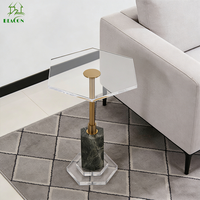 Nouveau design de mobilier de maison table basse à dessus rond et base en marbre table d'appoint en métal doré et acrylique pour le salon
