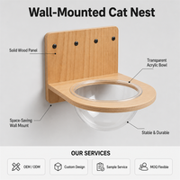 Niche murale transparente pour chat en acrylique avec panier en contreplaqué de bouleau, pliable, facile à assembler, gain de place pour l'intérieur