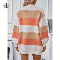 Großhandel Luxus-Strickwaren Offene Front Gestreifter Pullover Strukturierte Warme Farbtöne Farbblock Langarm Strick-Cardigan für Damen