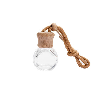 6ML Flat Round Fancy Empty Hanging <b>Glass</b> Car Diffuser Bottle with Screw Cap - Product Image 1