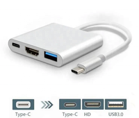 Vente en gros paisible en stock Hub USB 3-en-1 Type C 4K HDTV USB3.0 Pd Adaptateur de charge Convertisseur pour Macbook Phone utilisation mobile