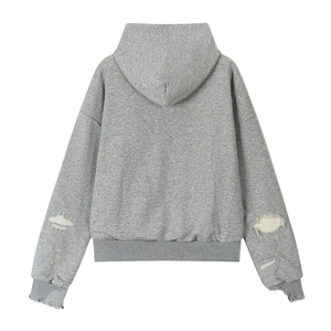 Men Oversized Waffle <b>Lined</b> Hooded Sweatshirt Streetwear Jacket Custom Logo Vintage Distressed Grey Zip up <b>Hoodie</b> - Product Image 3