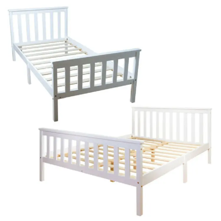 Modern simples única cama de casal e cama moldura de madeira sólida branco