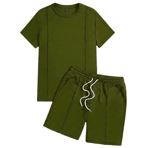 Vêtements d'été pour enfants de haute qualité en spandex/polyester, ensemble décontracté pour garçons en coton, t-shirt et short 2 pièces, manches courtes, tissu doux uni BD - Product Image 1