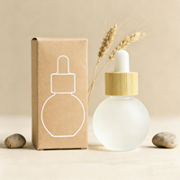 Flacon compte-gouttes en verre givré de forme ronde de 20 ml pour huile essentielle de bambou