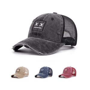 Biểu Tượng Tùy Chỉnh Rắn Màu Sắc Rửa Sạch Cổ Điển Ngoài Trời Phá Hủy 6 Bảng Điều Chỉnh Cong Brim Thêu Chất Lượng Cao Lưới Tùy Chỉnh <span class=keywords><strong>Trucker</strong></span> Mũ - Product Image 1