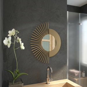 Miroir mural rond moderne en laiton avec design en forme de soleil, bordure décorative encadrée pour salon et chambre à coucher - Product Image 3