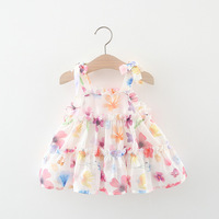 1750 nouveau Style coréen été robe à bretelles pour les filles col rond motif fleuri bébé fille fleur princesse jupe